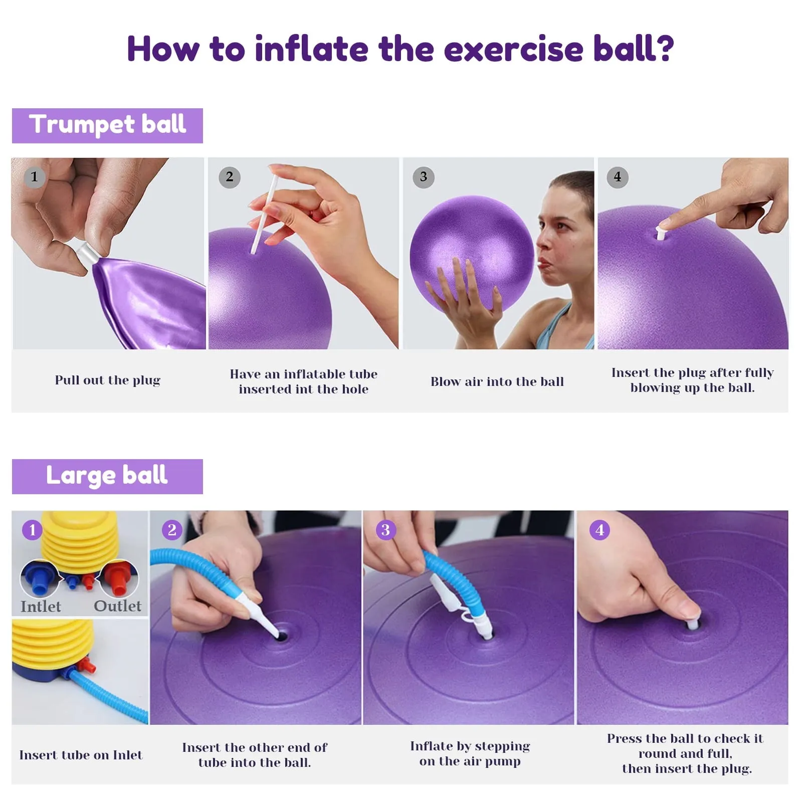 2 Pcs Yoga Ball Exercise,for Fitness Quick Pump Included
