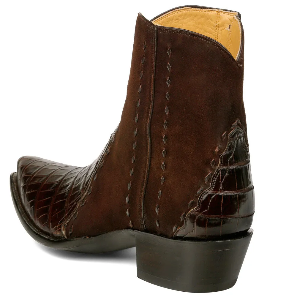Crocodile with Nubuck Ankle Zipper - Brown