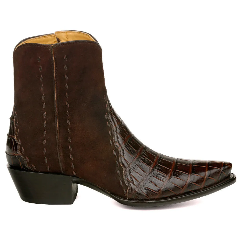 Crocodile with Nubuck Ankle Zipper - Brown