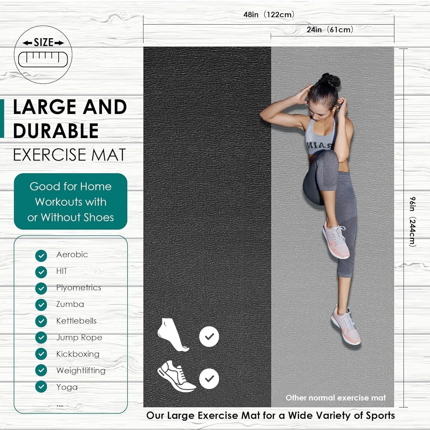 Large Exercise Mat, 8' X 4'X 1/4" Extra Durable Workout Mats for Home Gym Flo...