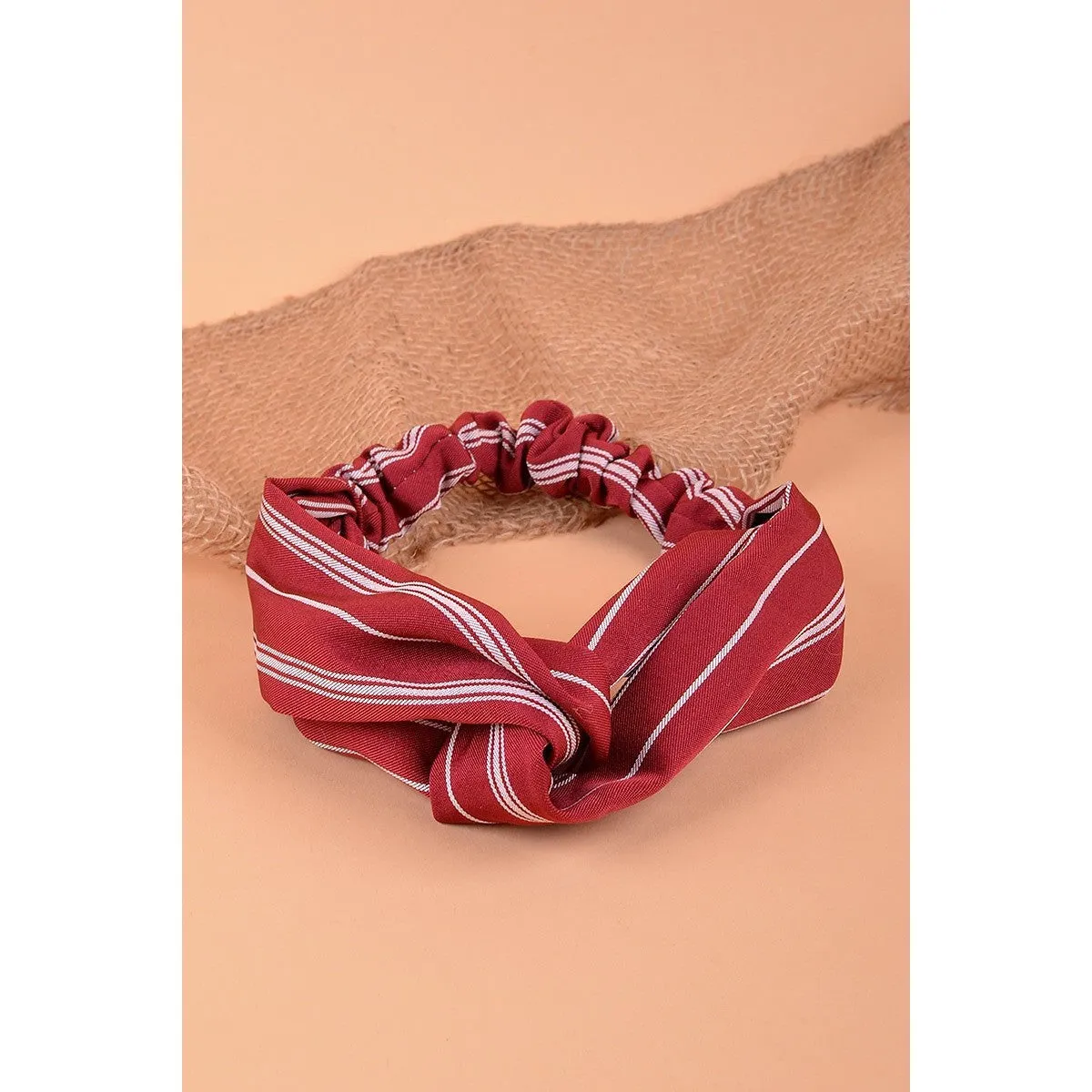 Love Knot Stripped Head Band in Burgundy