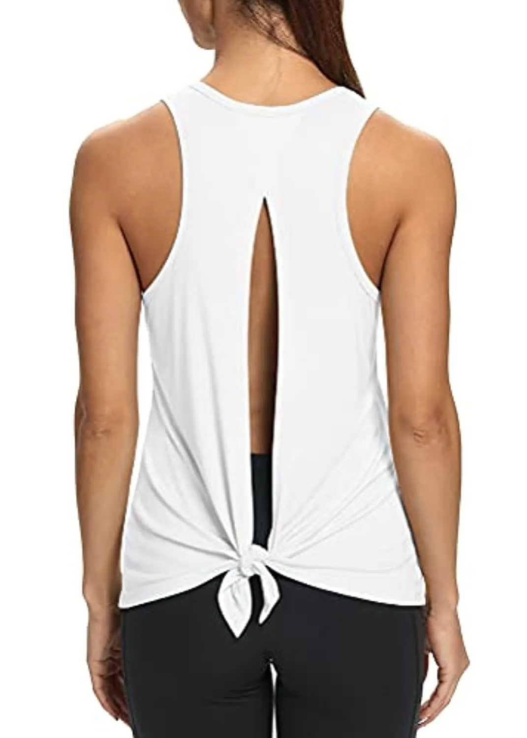 Mippo Womens Open Back Workout Yoga Shirts Sleeveless/Short Sleeve Tie Back Tops