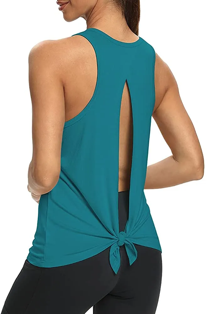 Mippo Womens Open Back Workout Yoga Shirts Sleeveless/Short Sleeve Tie Back Tops