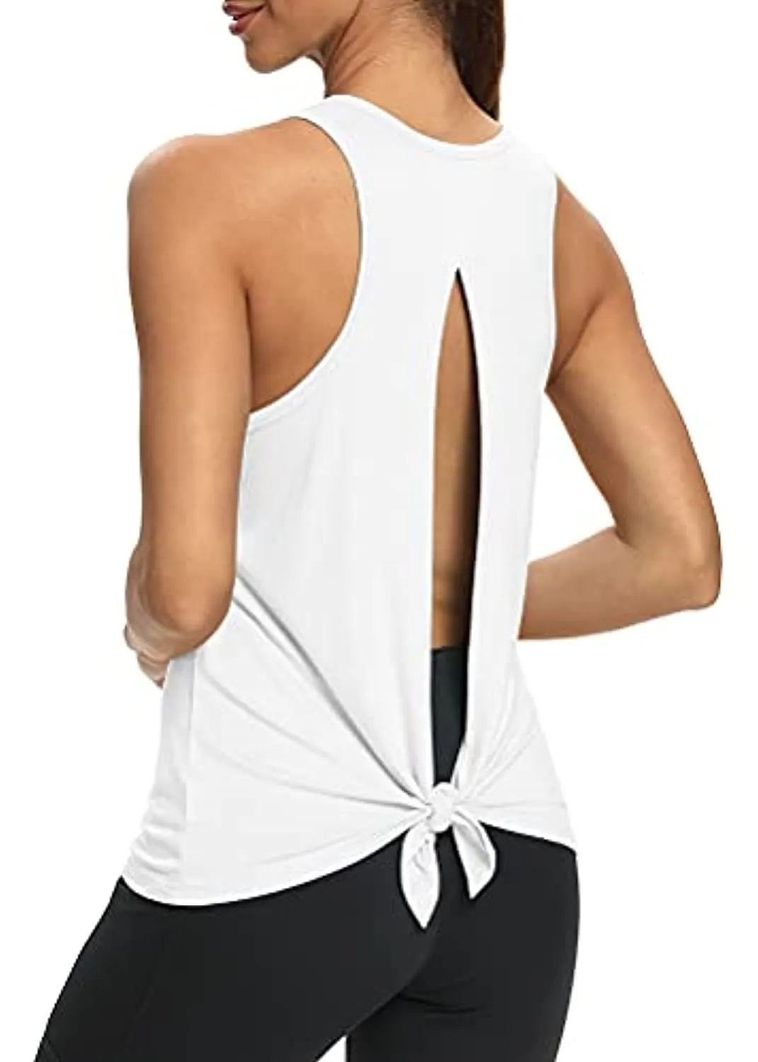 Mippo Womens Open Back Workout Yoga Shirts Sleeveless/Short Sleeve Tie Back Tops