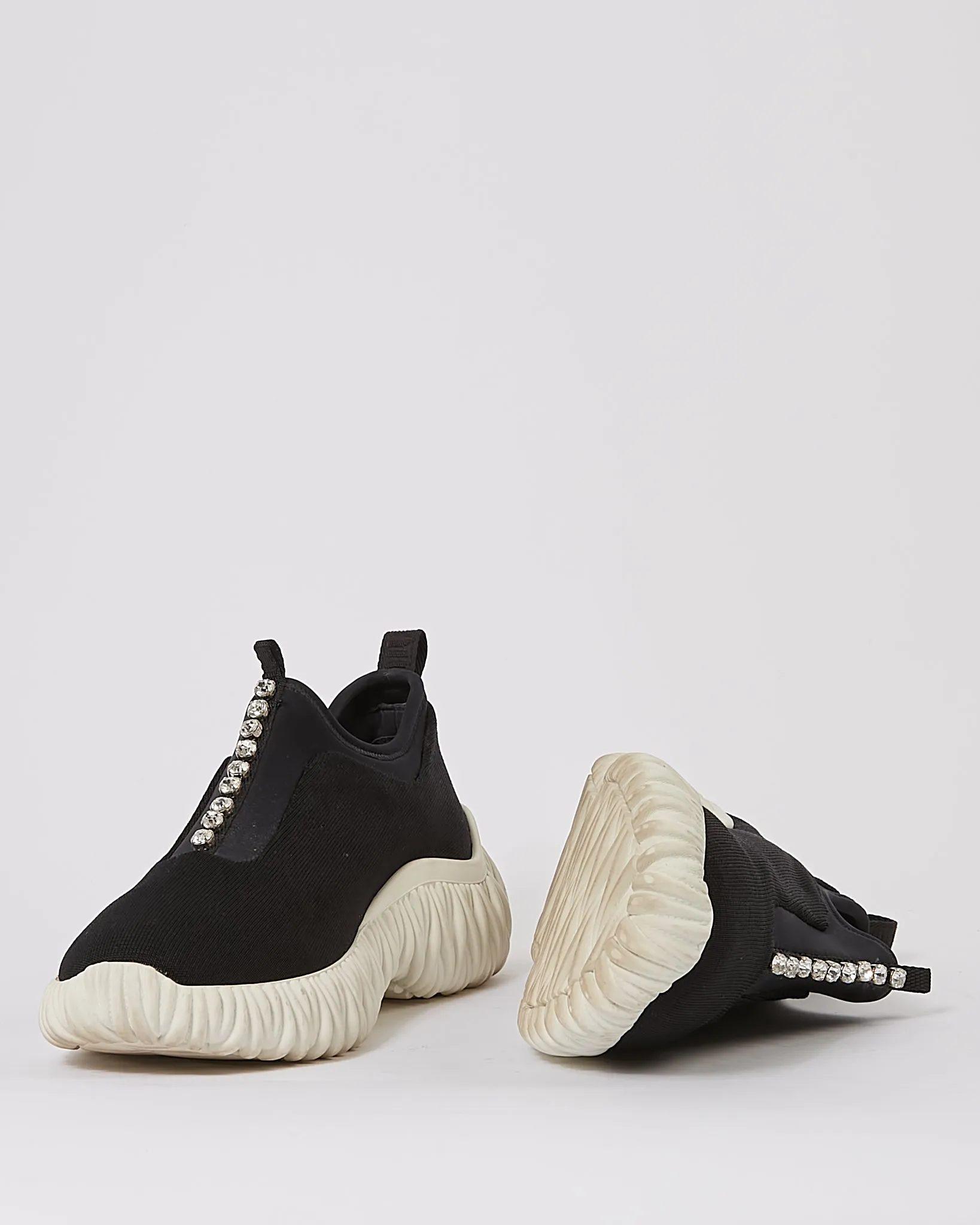 Miu Miu Black Fabric Sock Crystal Detail Sneaker - 38