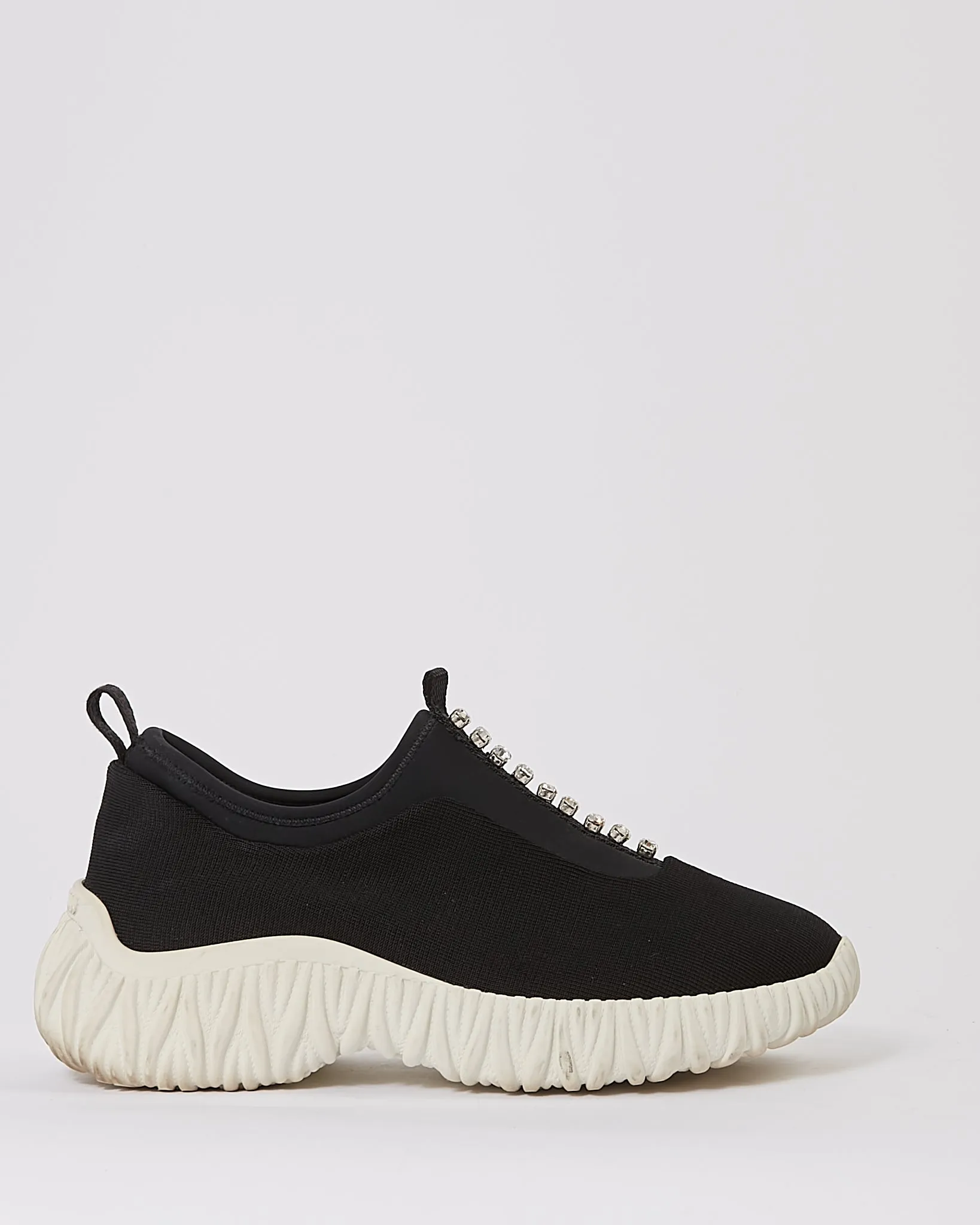 Miu Miu Black Fabric Sock Crystal Detail Sneaker - 38