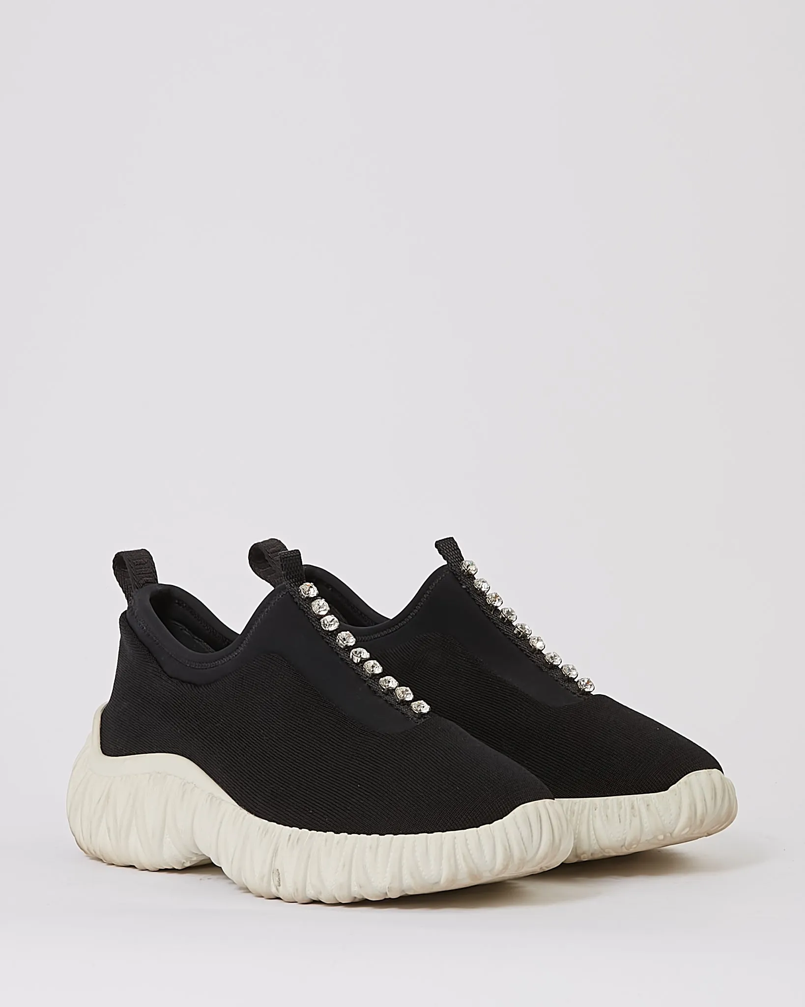 Miu Miu Black Fabric Sock Crystal Detail Sneaker - 38