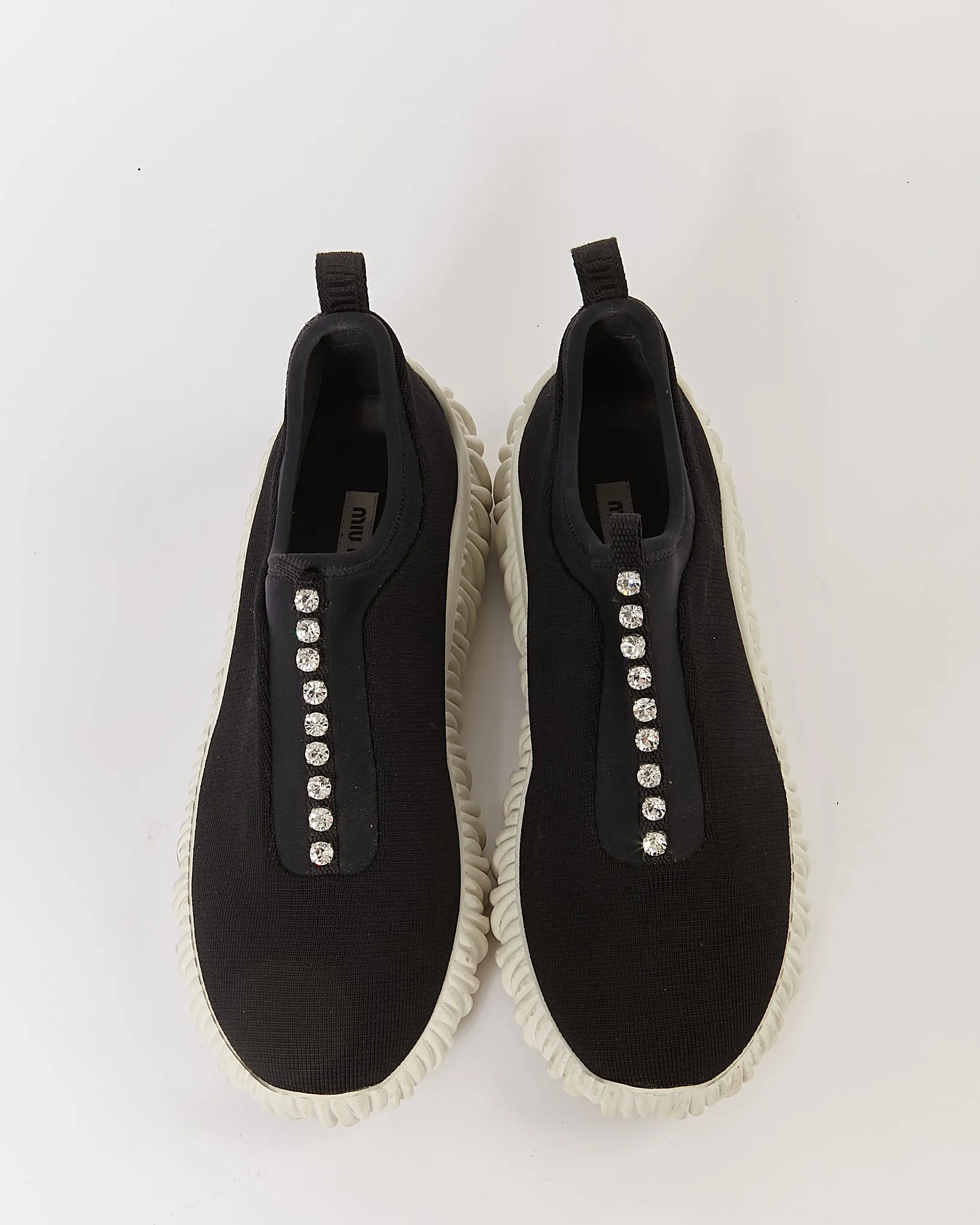 Miu Miu Black Fabric Sock Crystal Detail Sneaker - 38