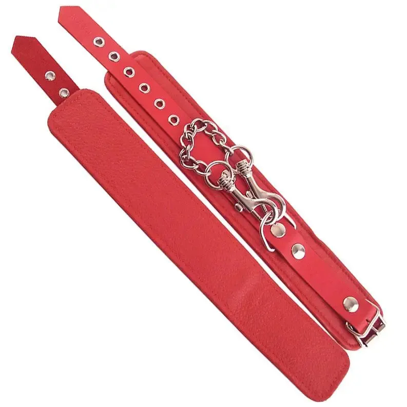 Rouge Garments Pink Leather Bondage Ankle Cuff Restraints with Hooks