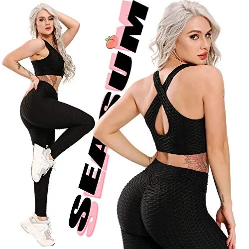 SEASUM Women's High Waist Yoga Pants Tummy Control Slimming Booty Leggings Workout Running Butt Lift Tights XS