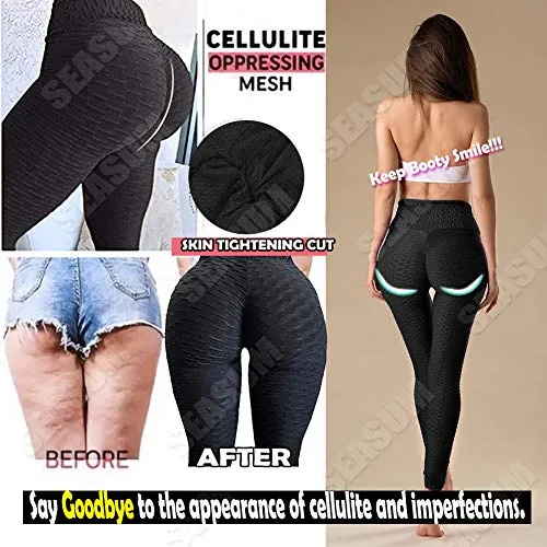 SEASUM Women's High Waist Yoga Pants Tummy Control Slimming Booty Leggings Workout Running Butt Lift Tights XS