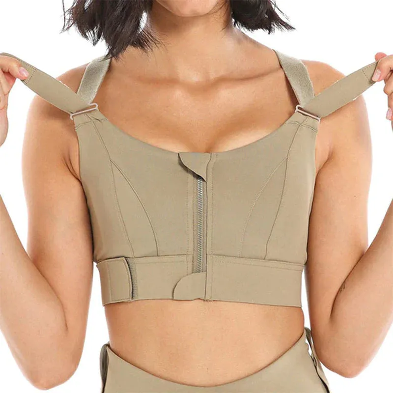 Sports Bra with Front Zipper, Adjustable Straps, and Breathable Yoga Crop Top – Perfect for Gym & Fitness