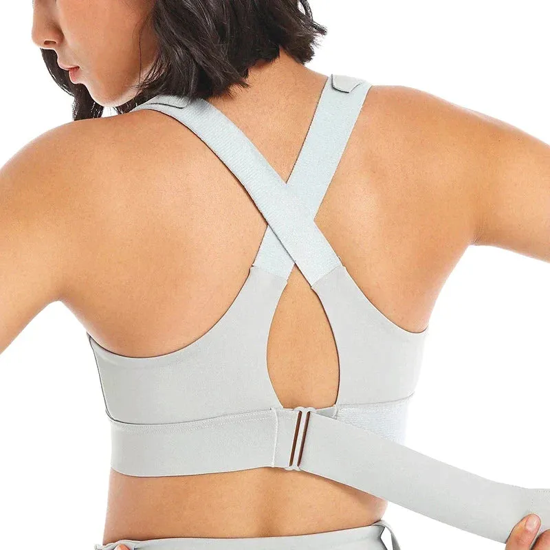 Sports Bra with Front Zipper, Adjustable Straps, and Breathable Yoga Crop Top – Perfect for Gym & Fitness